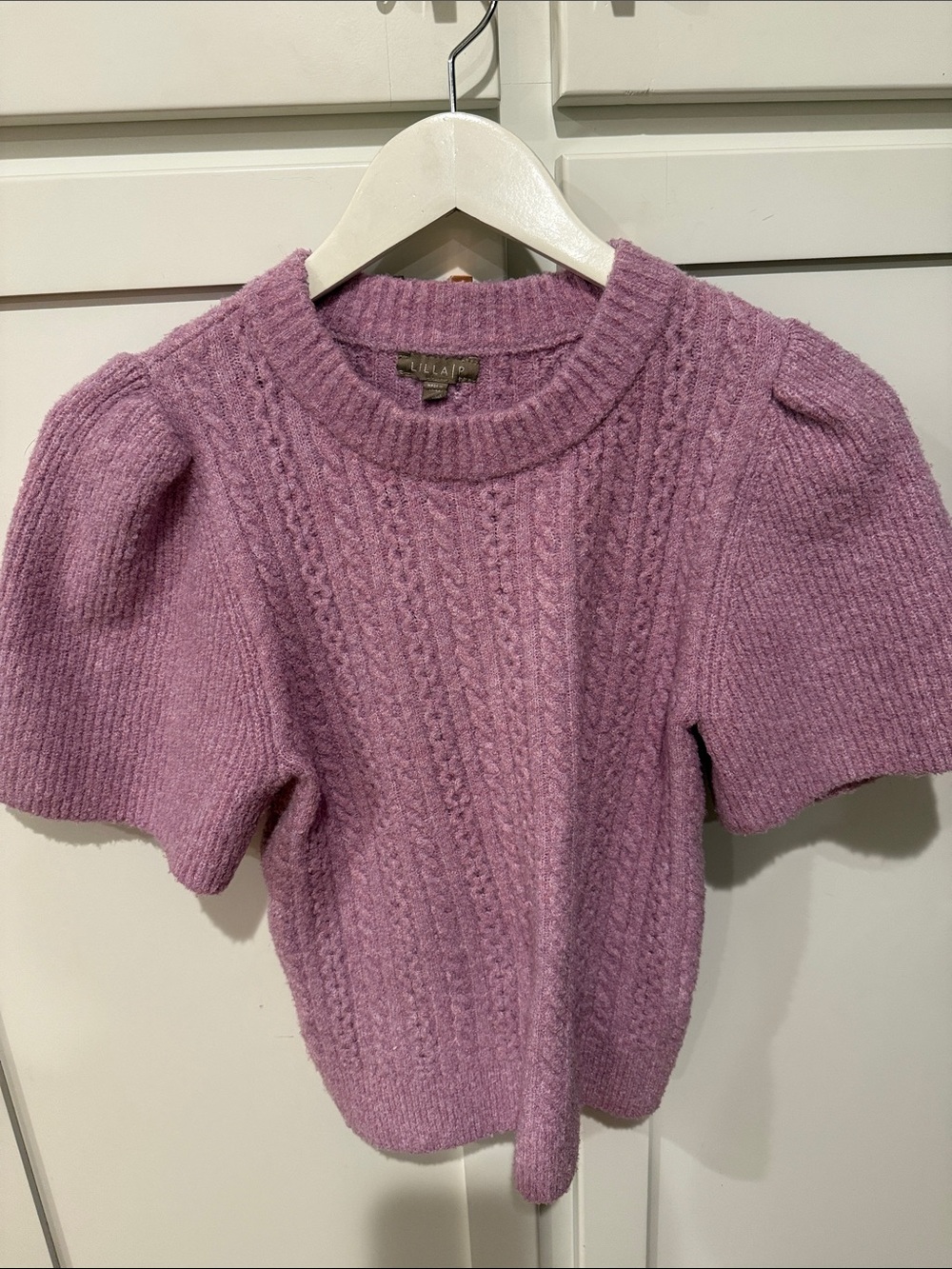 Lilla P Lavender Cable Knit Puff-Sleeve Sweater